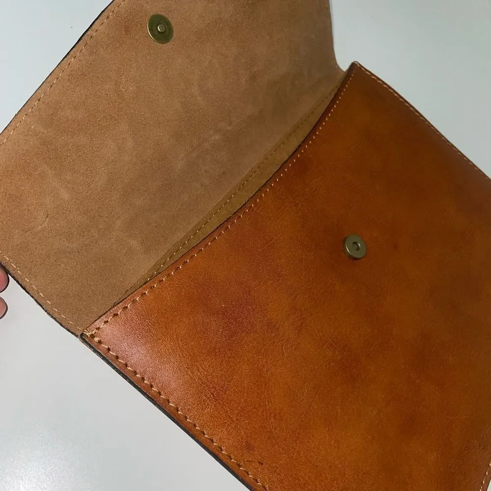 Patricia Nash Tooled Midi Tech Portfolio Brown Leather Clutch
